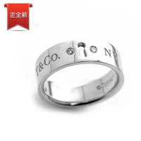 二手品 Tiffany&Co. 蒂芙尼 鏤空鎖孔鑲鑽石 925純銀戒指(寬版)