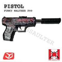 Walther P99 Water Gel Blaster WGG WGB With Silincer Mainan Tembakan Kokang Merah