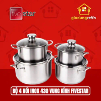 Bộ 4 Nồi Inox 430 Fivestar Vung Kính
