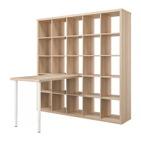 KALLAX/LINNMON 書桌/工作桌組合, 白色/染白橡木紋, 182x139x182 公分