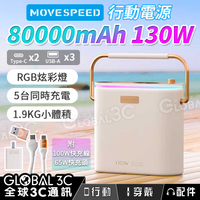 MOVESPEED 80000mAh 130W 行動電源 RGB律動燈效 Type-C+USB插口 5輸出 電量顯示