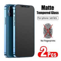 2PCS No Fingerprint Screen Protectors for IPhone 11 12 13 Pro Max Mini XS XR X 8 7 6 Plus 13Pro SE2020 Matte Tempered Glass Film