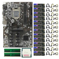 B250 BTC Mining Motherboard with 12XVER010S Plus PCIE Riser Card+G3900 CPU+2X8G DDR4 RAM LGA1151 DDR4 DIMM 12 PCIE GPU