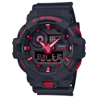 【CASIO 卡西歐】G-SHOCK火焰紅配色雙顯錶(GA-700BNR-1A)