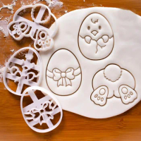 Easter Egg Cookie Cutter Cute Egg Bunny Chick Shaped Cookie Run Molds with Good Wishes Pastry and Bakery Accessories Baking