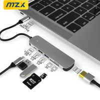 MZX 6 in 1 Docking Station USB Hub 3 0 C Type SD TF Card Reader PD 3.0 2.0 USBC Adapter Splitter Extension 4K 30Hz HDTV for HDMI