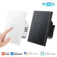 App Remote Control Wifi Smart Touch Switch 10a Fire Switch Tuya Switch Eu Switch 1200w 1/2/3/4 Gang Smart Life