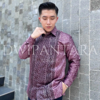 Batik Kepi Ungu, Kemeja Batik Pria, Batik Pria Lengan Panjang, Satin Furing