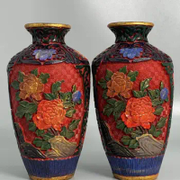 Rare Old Chinese lacquer ware carves flower vase,A Pair