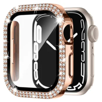 Diamond Cover For Apple watch Case 45mm 41mm 44mm 40mm Tempered Glass+Bling Bumper Screen Protector iWatch series 9 8 7 6 5 4 SE