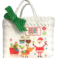 Tas Hamper Natal Tas Anyaman Plastik Decoupage Motif Christmas Terlaris