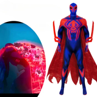 Movie Spider Man: Across the Spider Verse 2099 Cosplay Costume Superhero Cos Jumpsuit Cloak Halloween Carnival Party For Men