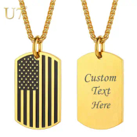 U7 Personalized American US National Flag Dog Tag Necklace Charm Stainless Steel Custom Laser Engraving Jewelry 22" Link Chains