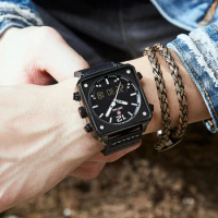Luxury Square Watch Men Original Sport Watch TOP Brand KADEMAN Dual Display 3ATM Tech Wristwatches New Leather Casual Male Clock