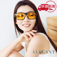 【ALEGANT】潮流明黃色亮黑方框防眩光全罩式寶麗來偏光墨鏡/UV400太陽眼鏡(包覆式/外掛式/包覆套鏡)