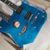 Double neck electric guitar 6 string double open pickup 12 string compound string semi hollow electric guitar tiger print blue 6