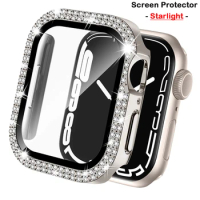 Diamond Cover For Apple watch Case 45mm 41mm 38mm 42mm 44mm 40mm Tempered Glass+Bumper Screen Protector series 9 8 7 6 5 4 3 SE