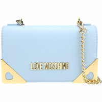 LOVE MOSCHINO 愛心角框牛皮鍊帶斜背/手拿包(水藍)