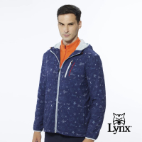 【Lynx Golf】男款吸排功能滿版星空印花內刷毛胸袋拉鍊長袖連帽外套(深藍色)