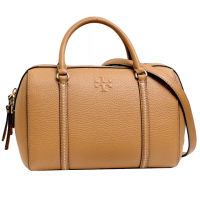 【TORY BURCH】THEA 荔枝紋皮革雙背帶波士頓斜背包(氣質棕)