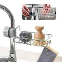 Rak Gantungan Kran Stainless Keran Tempat Spons Cuci Piring Wastafel Abu Besi Portable