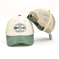 Wankbay Trucker Corduroy Aplikasi Jaring Dessert Sage Topi Dewasa Retro Black