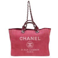 【二手名牌BRAND OFF】CHANEL 香奈兒【再降價】紅色 緹花帆布 兩用包 沙灘包 銀扣 (無卡)