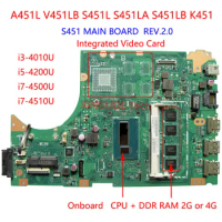 S451 MAINBOARD REV.2.0 For Laptop Asus A451L V451LB S451L S451LA S451LB K451 Motherboard I3 I5 I7 CPU RAM 2G/4G NOTEBOOK PC
