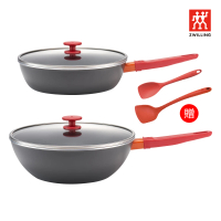 【ZWILLING 德國雙人】Now Plus黑曜鍋 IH不沾深炒鍋30cm+深平底鍋28cm-雙鍋6件組(德國雙人牌集團官方直營)