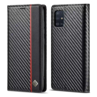 Carbon Fiber Flip Leather Case For Samsung Galaxy A51 A71 Card Magnetic Wallet Phone Case