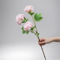 【Floral M】京都夏日繡球木槿粉仿真花花材（3入/組）(人造花/塑膠花/假花/裝飾花)