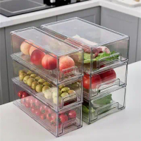 Multifunctional Sorting Containers Refrigerator Drawer Organizers PET Fridge Storage Basket for Food and Stationery