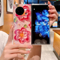 X Fold Funda Case for Vivo X Fold Oil Painting Pink Flowers Pattern Shock proof Protection Mobile Phone Case Cover