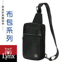 【Lynx】美國山貓輕量防潑水斜紋尼龍布包 多隔層機能 單肩背包/胸包 黑色