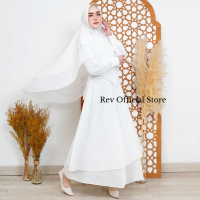 Gamis Rev Set Khimar Wanita Syar'i Busana Haji dan Umroh Putih Ceruty  Mewah