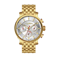 RHYTHM日本麗聲 雅痞視覺三眼設計日期顯示石英不鏽鋼腕錶-全金錶帶/44.5mm
