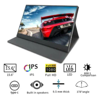 15.6 inch Portable Monitor HDM 1920x1080 HD IPS Display Computer LED Monitor with Leather Case for PS4 Pro/Xbox/Phone