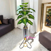 Bunga/Daun Hias Latex Satu Set Lengkap Dengan Pot/Vas Standing Besi Corong Plastik Hiasan Dekorasi S