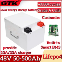 GTK Solar Battery 48V 200Ah Lifepo4 50Ah 100Ah 150Ah 200Ah 250Ah 300Ah 400Ah 500Ah for 5KW Inverter Solar Photovoltaic System RV
