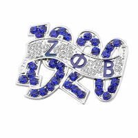 Fashion Party Decorate White Blue Crystal Sorority ZETA PHI BETA 1920 Brooch ZOB Label Pin Jewelry