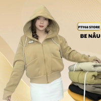 Áo khoác nỉ dáng lửng 6 túi, khóa kéo cao ,mũ to rộng trùm đầu thiết kế tay xỏ ngón chống nắng tốt P
