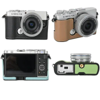Aluminum Metal Genuine Leather Camera Half Body Case For Olympus PEN E-P7 EP7 Battery Opening Bottom Cover