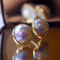 Original new synthetic pearl sea water horse gold aurora colorful earrings exquisite and elegant luxury silver jewelry