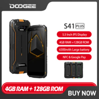 DOOGEE S41 PLUS Rugged Phones 5.5 Inch Spreadtrum T606 4GB+128GB 13MP AI Camera Android 13 Mobile Phone 6300mAh 4G Cellphone NFC