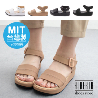 預購 Alberta MIT台灣製 美式休閒 一字寬帶 4cm楔型厚底涼鞋