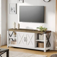 58In TV Stand for TV up to 50 60 65 Inches,Farmhouse Wood TV Cabinet Entertainment Center w/ Storage &amp; Adjustable Shelves ,White