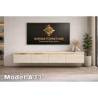 ( A33 - T 25 ) Meja Tv / Gantung Minimalis Premium Full Hpl Glossy List Gold, Rill Double Track ( Pr