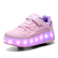 รองเท้า LED สองล้อสำหรับเด็กผู้หญิง รองเท้าประกายสำหรับเด็กผู้หญิง รองเท้าหนังตัดต่ำ รองเท้าล้อพ่อแม่และลูก
