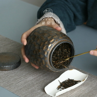 棲鳳居鎏金釉陶瓷茶葉罐灰念復古風普洱茶倉醒茶罐功夫茶具存茶罐