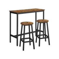 Bar Table and Chairs Set, Kitchen Bar Table with Bar Stools Set of 2, Industrial Steel Frame, Dining